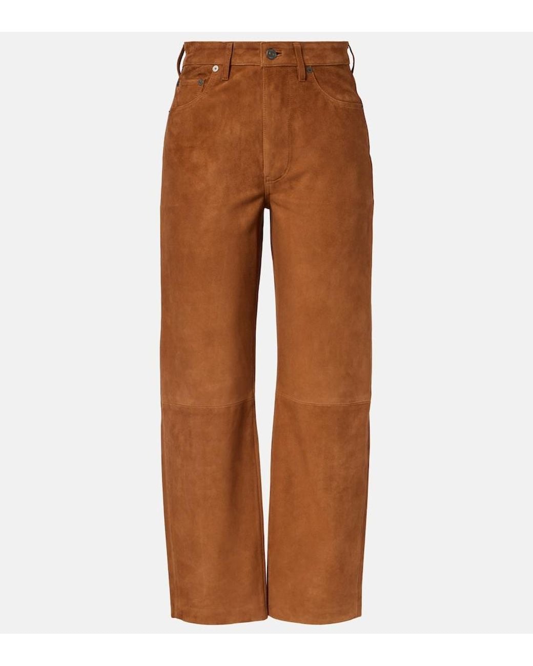 Citizens of Humanity Brown Miro Mid-Rise Suede Straight-Leg Pants
