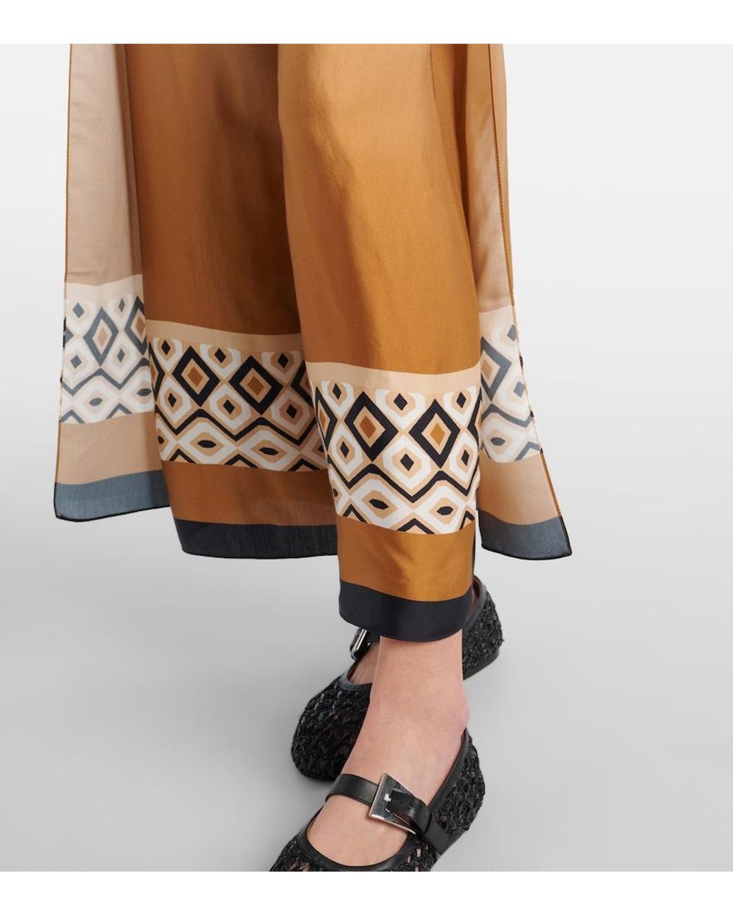 Max Mara Brown Printed Satin Cropped Wide-Leg Pants