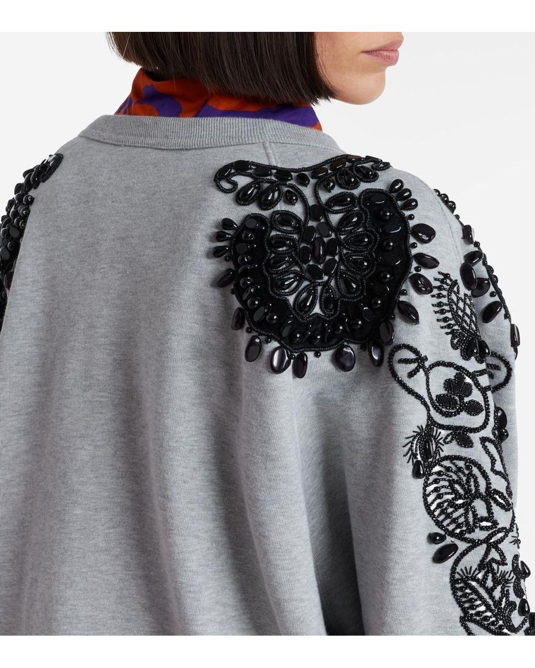 Dries Van Noten Blue Embellished Cotton Jersey Sweatshirt