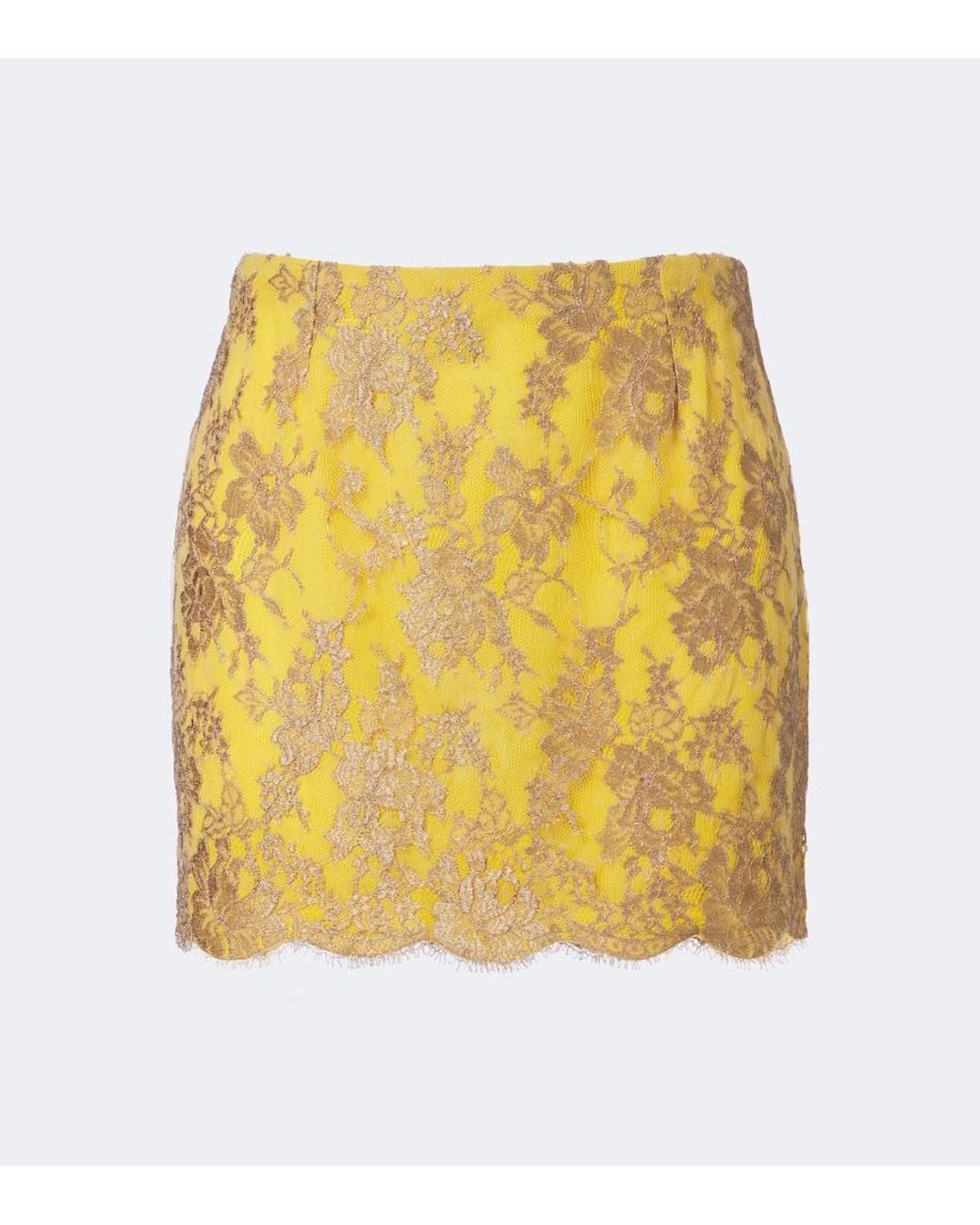 Saint Laurent Yellow Scalloped Floral Lace Miniskirt