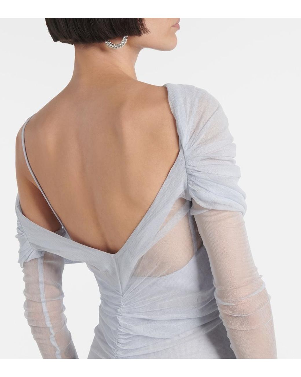 Christopher Esber White Veiled Off-Shoulder Tulle Maxi Dress