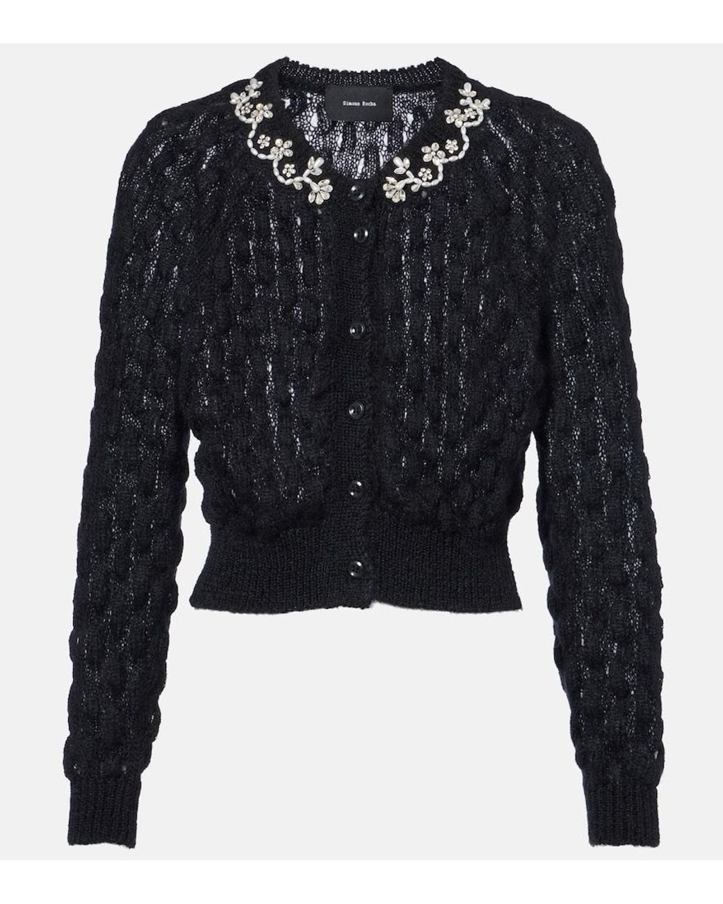 Simone Rocha Black Embellished Mohair-Blend Cardigan