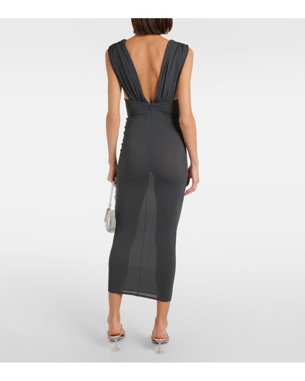 Alex Perry Blue Ruched Crepe Jersey Midi Dress