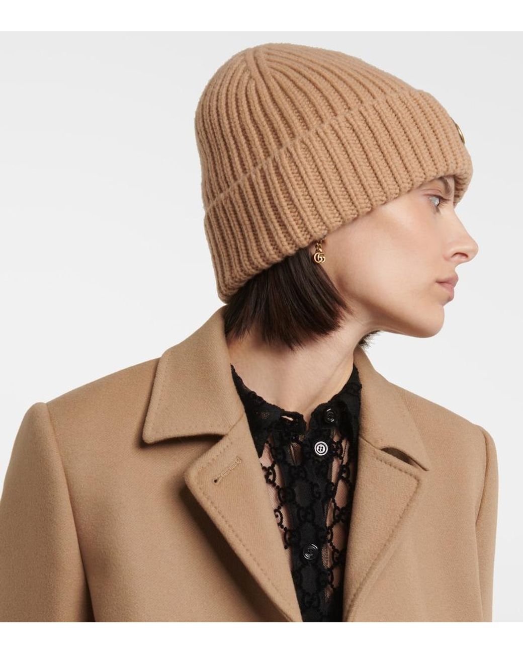 Gucci Natural Wool Cashmere Hat With Double G