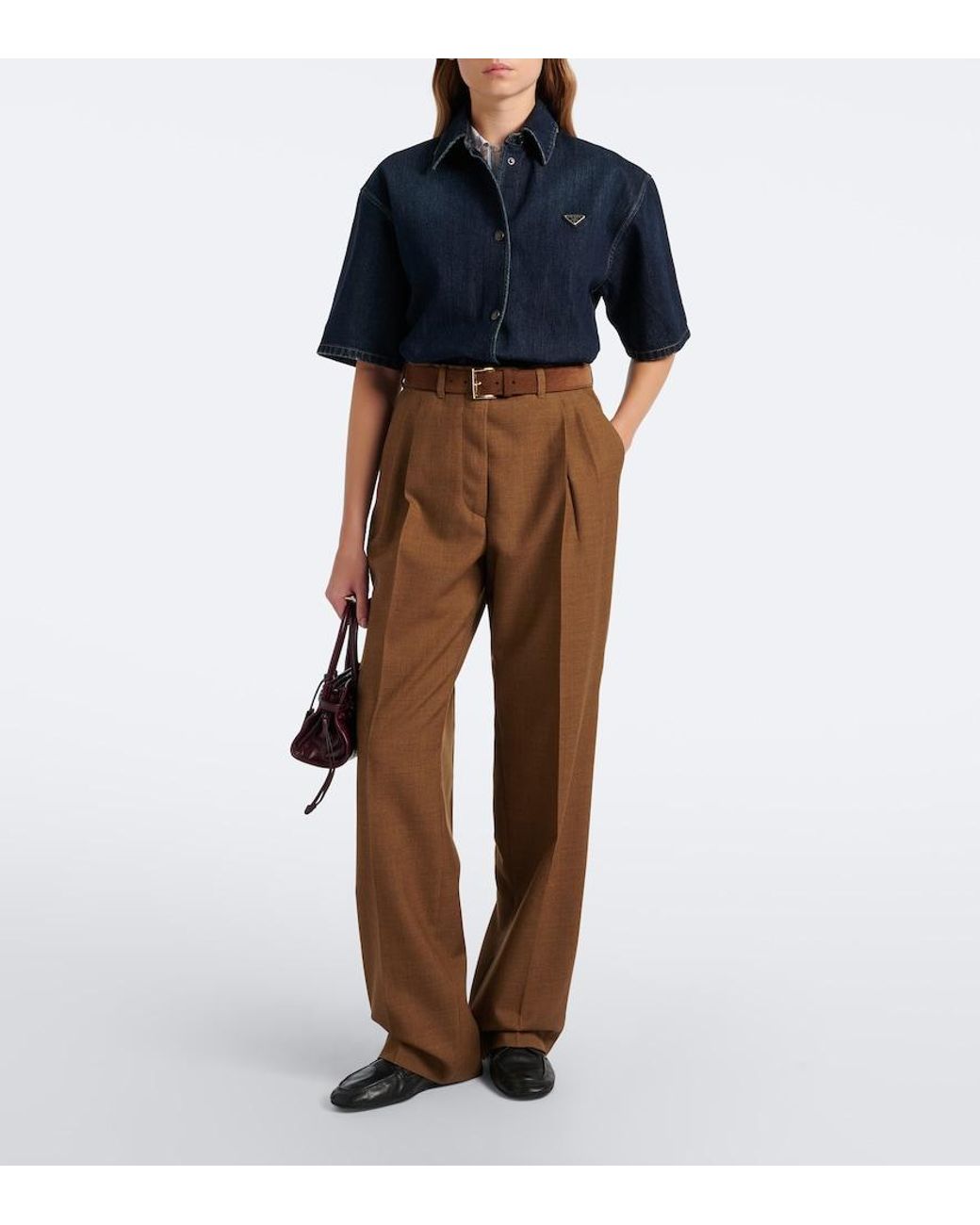 Prada Brown Pleated Virgin Wool Straight Pants