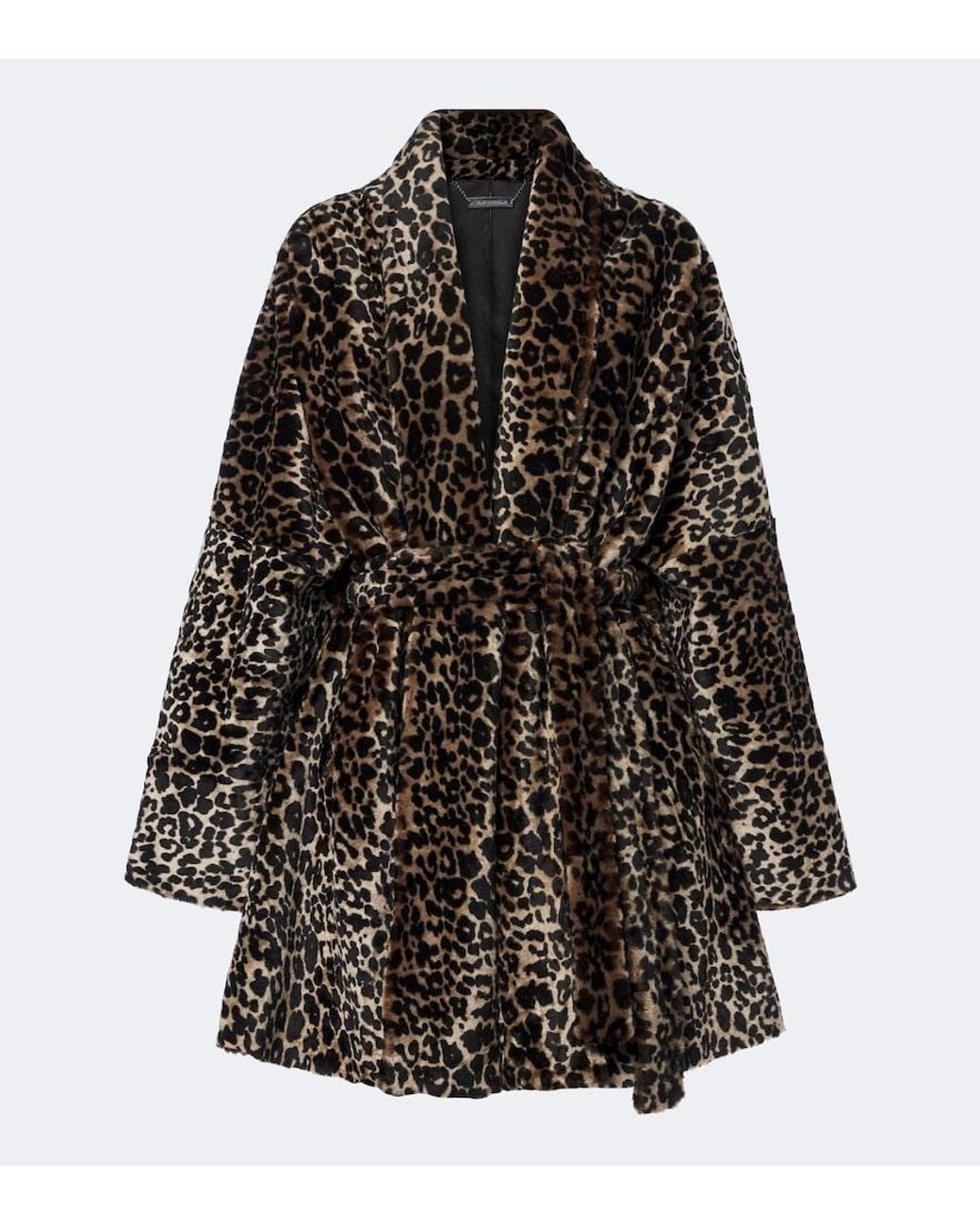 Nour Hammour Black Raquel Leopard-Print Shearling Wrap Coat