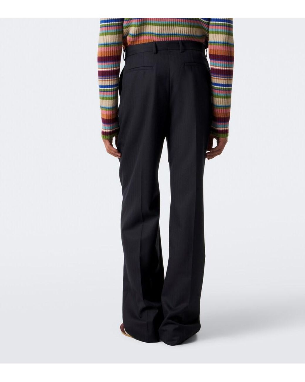 Dries Van Noten Blue Herringbone Pleated Wool Wide-Leg Pants for men