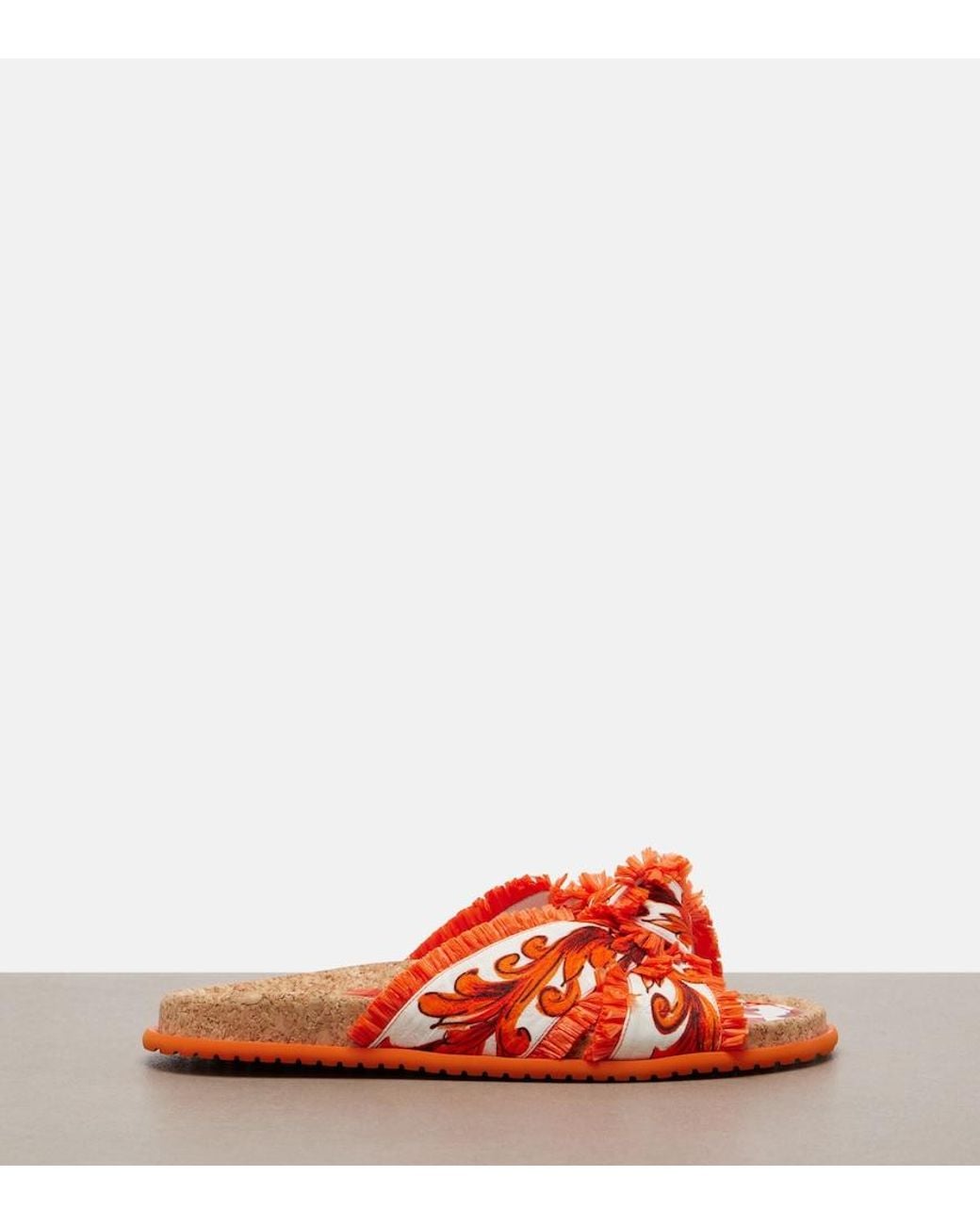 Dolce & Gabbana Red Majolica Fringed Brocade Slides