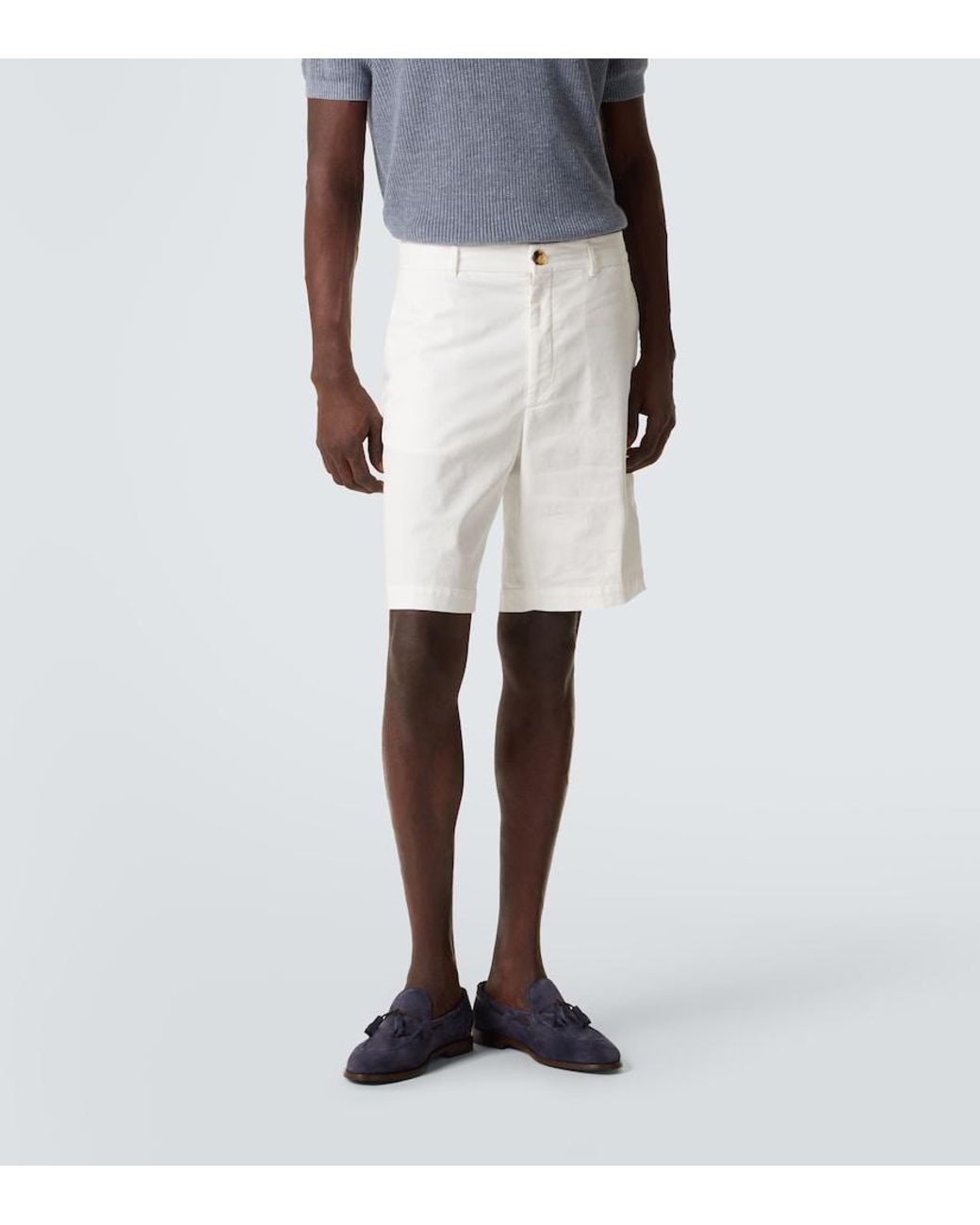 Brunello Cucinelli White Cotton-Blend Bermuda Shorts for men