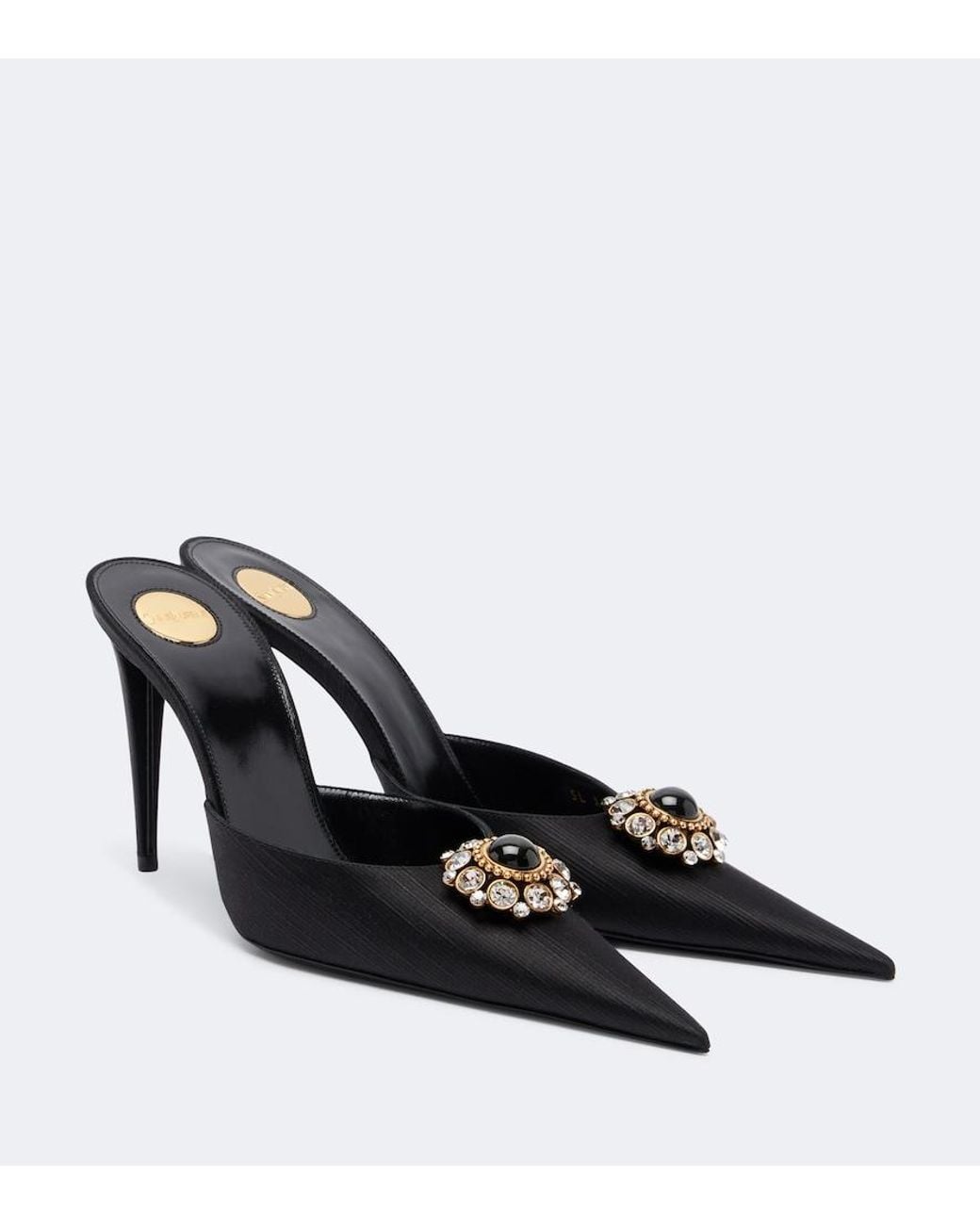 Saint Laurent Black Cosmo Embellished Satin Mules