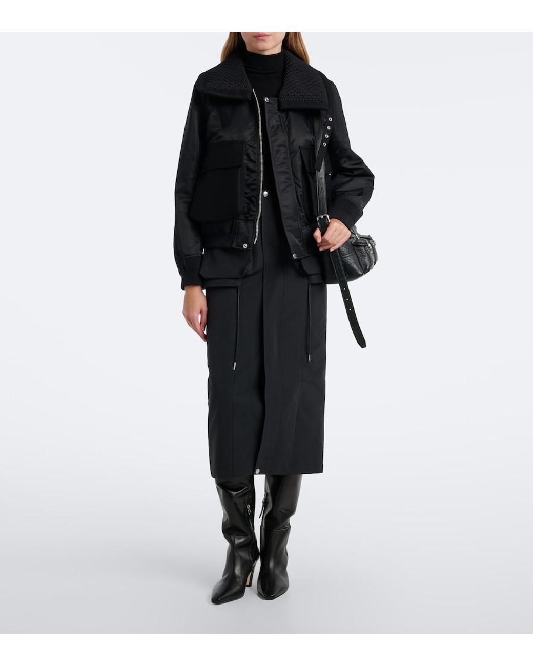 Sacai Black Wool-Trimmed Blouson Jacket