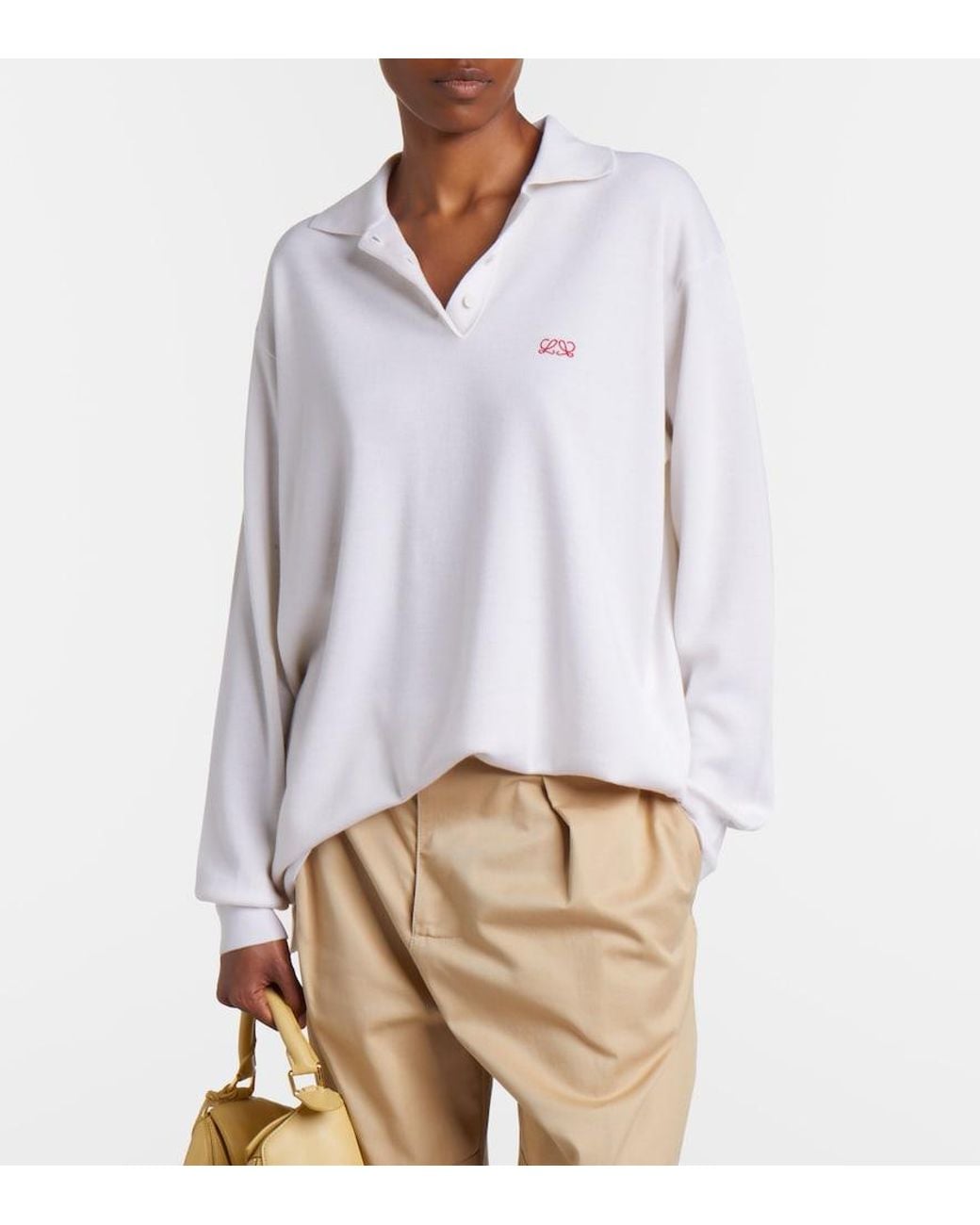 Loewe White Double L Cashmere Blend Polo Sweater