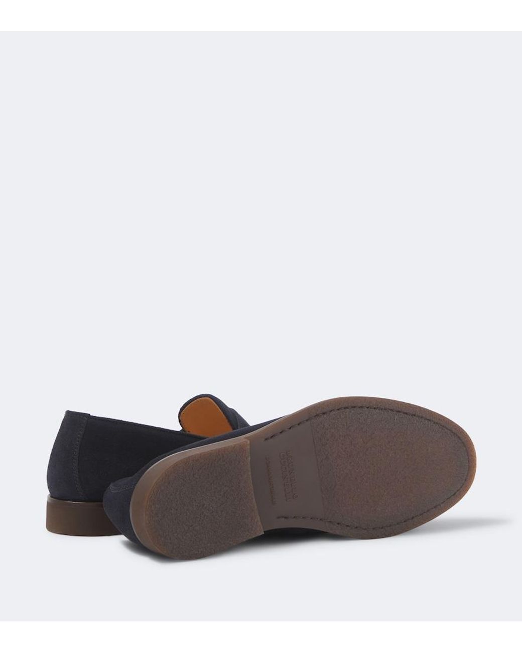 Brunello Cucinelli Blue Suede Penny Loafers for men