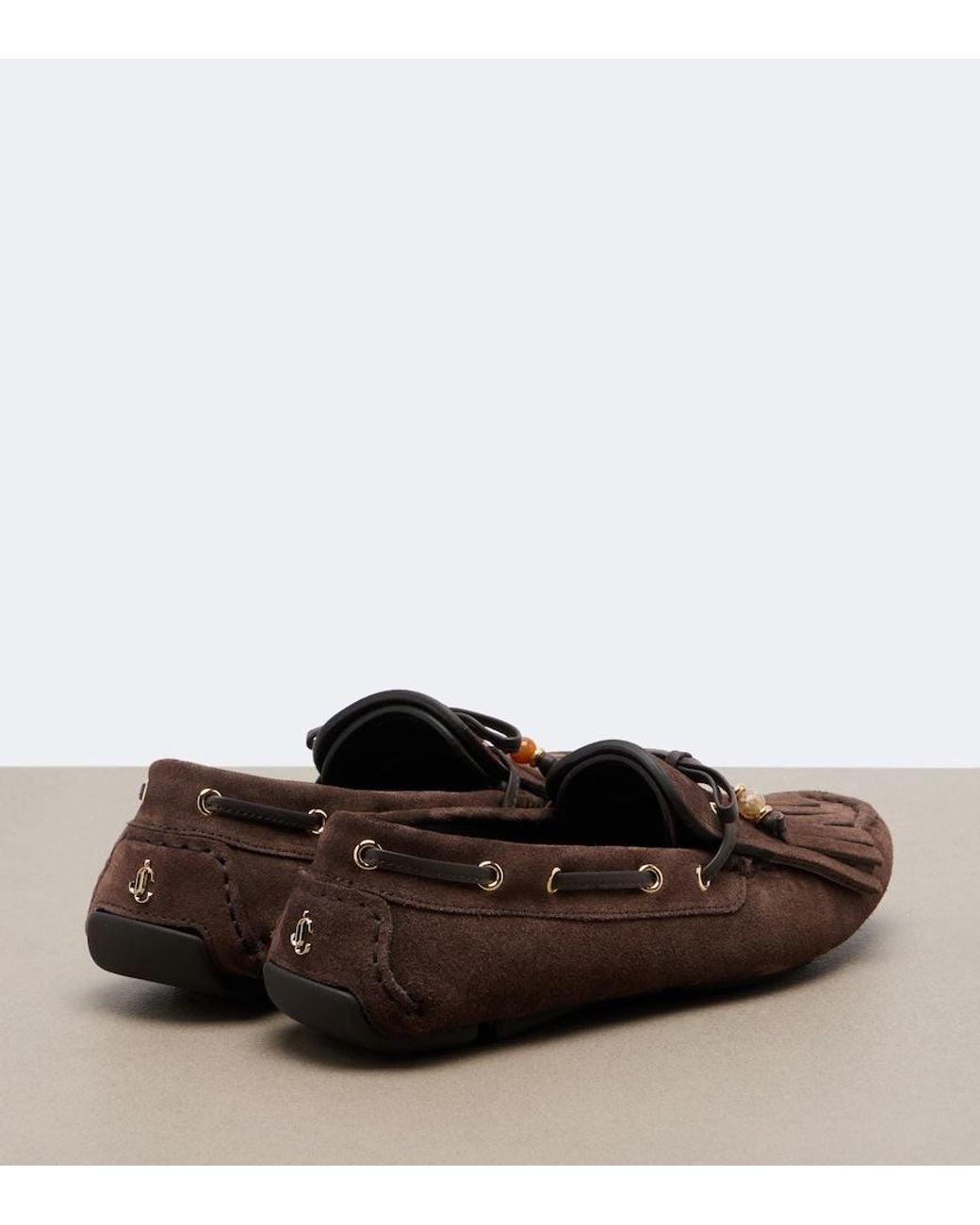 Jimmy Choo Brown Manon Fringed Suede Boat Shoes