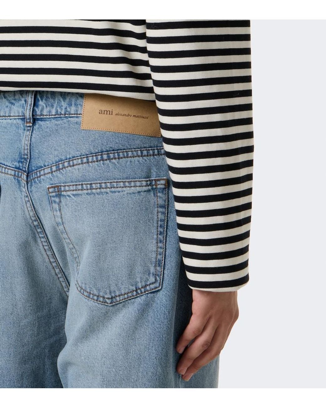 AMI Blue Faded Wide-Leg Jeans for men