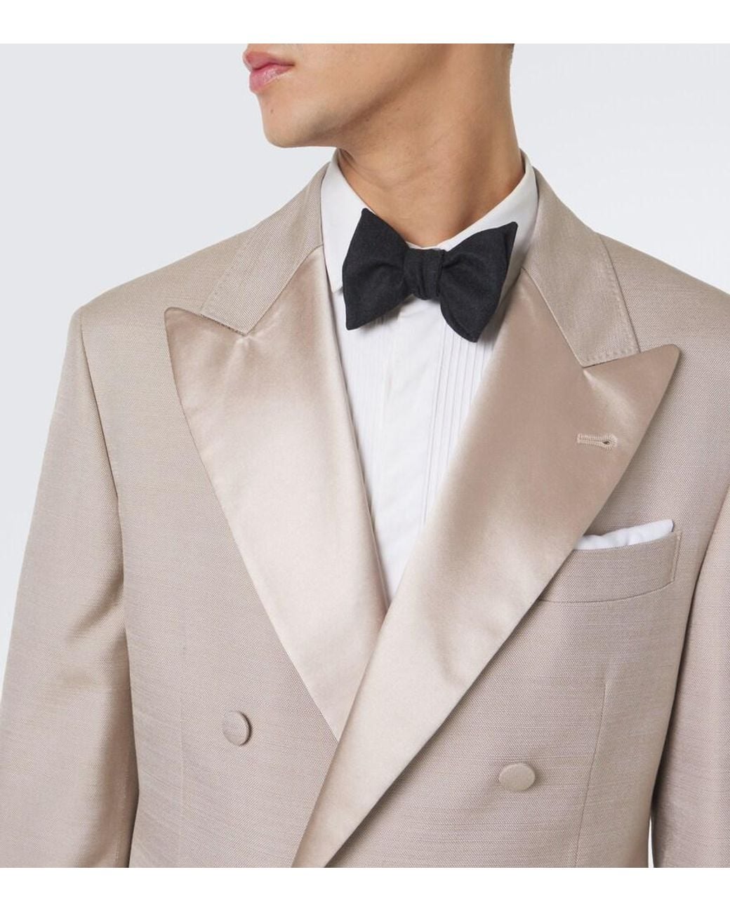 Brunello Cucinelli Natural Double-Breasted Satin-Trimmed Silk Blazer for men