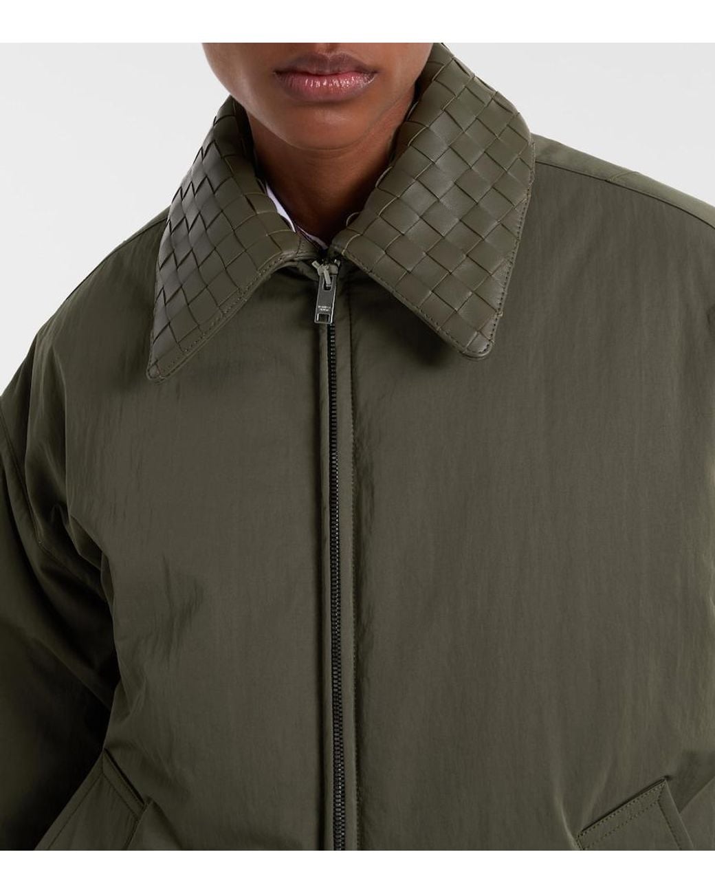 Bottega Veneta Green Intrecciato Leather-Trimmed Down Jacket