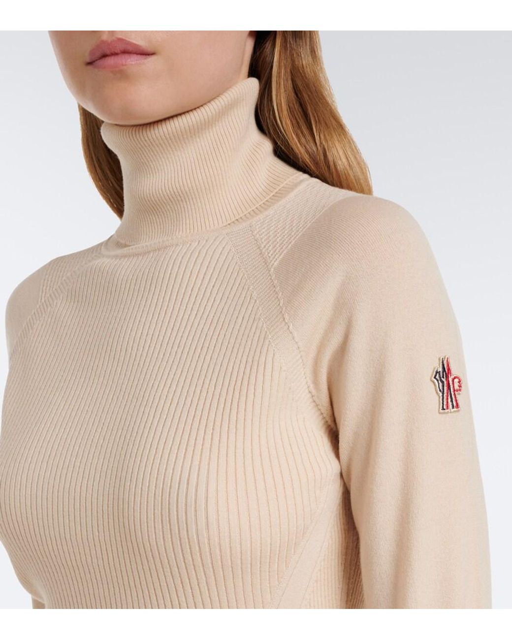 Moncler Natural Ribbed-Knit Wool-Blend Turtleneck Sweater