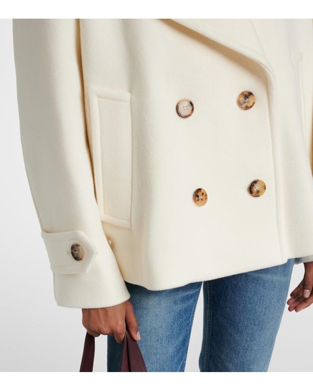 Chloé Natural Double-Breasted Wool-Blend Jacket