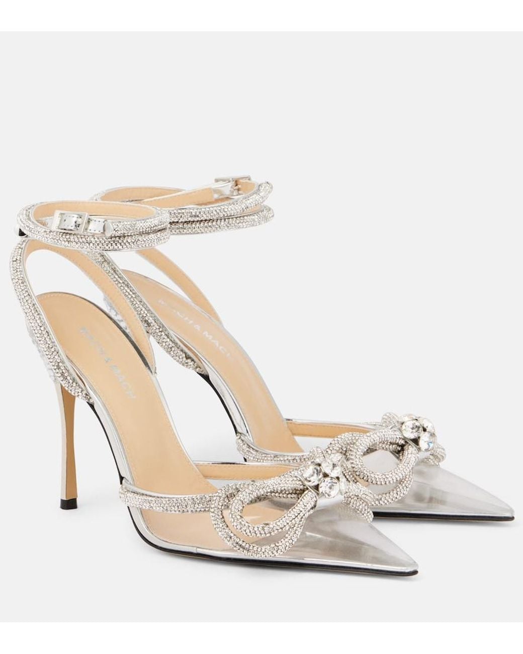 Mach & Mach Metallic Double Bow Crystal-Embellished Pvc Heeled Sandals