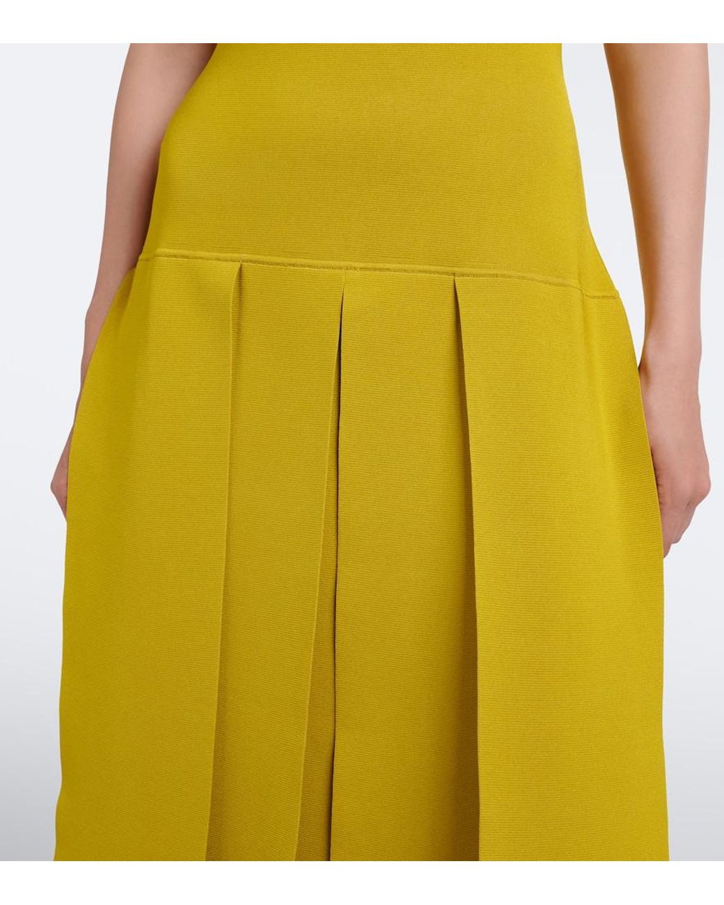 Alaïa Yellow Pleated Knitted Maxi Dress