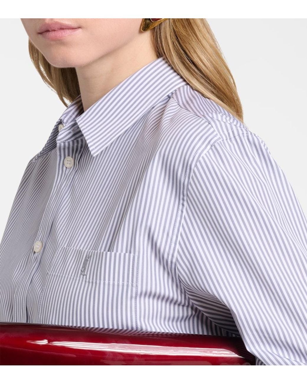 Saint Laurent Blue Striped Cotton Poplin Shirt