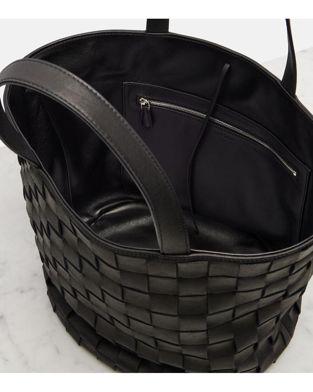 The Row Black Sisal Leather Tote Bag