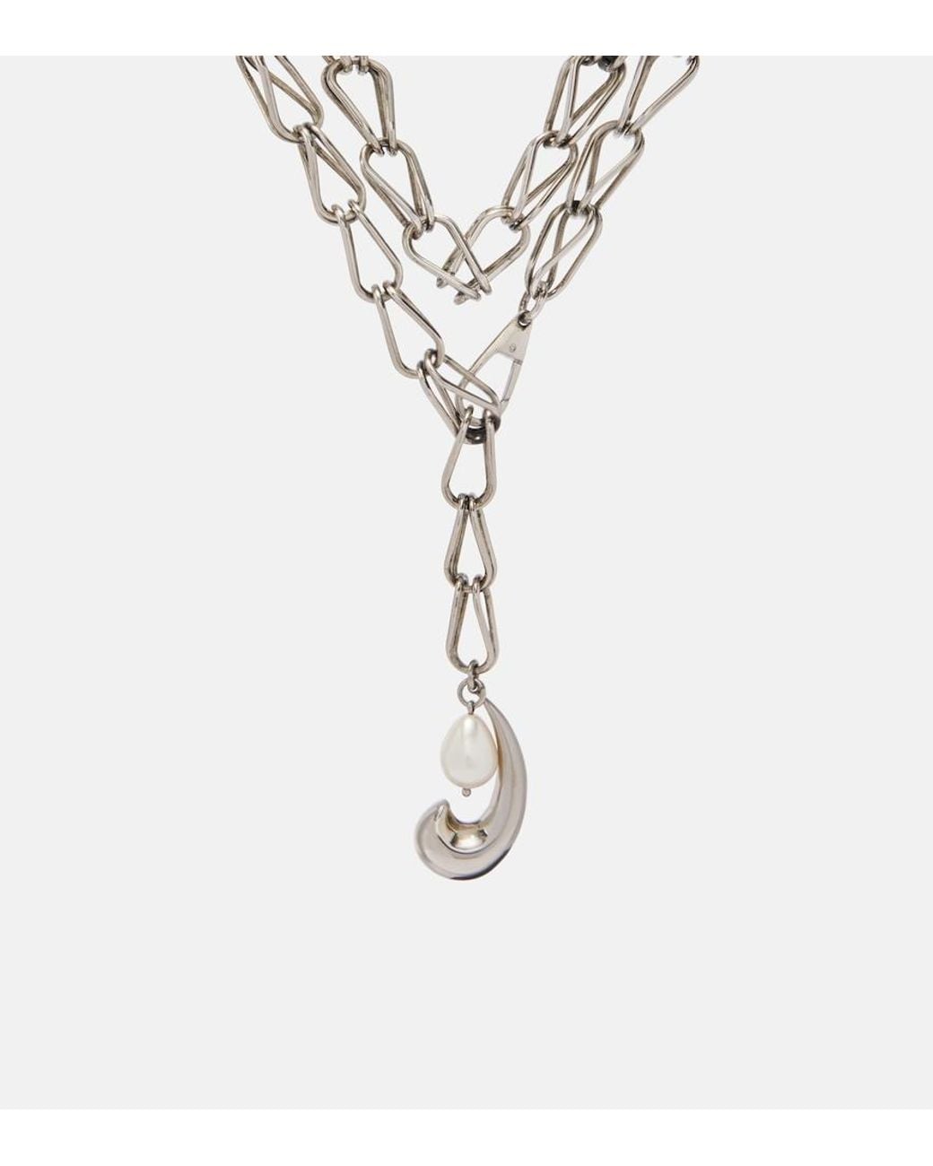 Etro White Embellished Chain Necklace