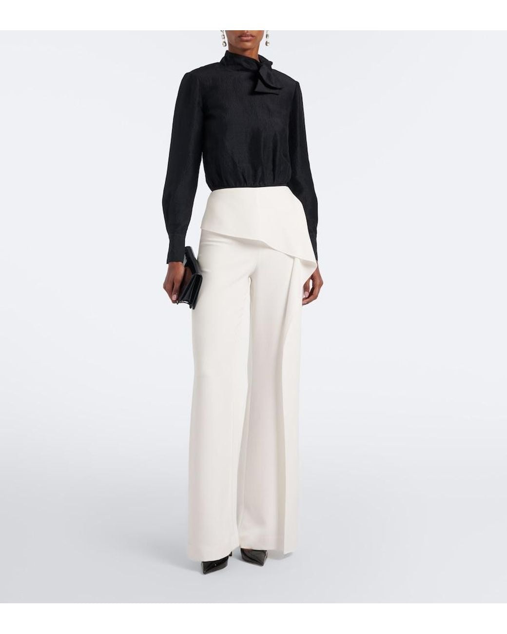 Roland Mouret White Draped Flared Pants