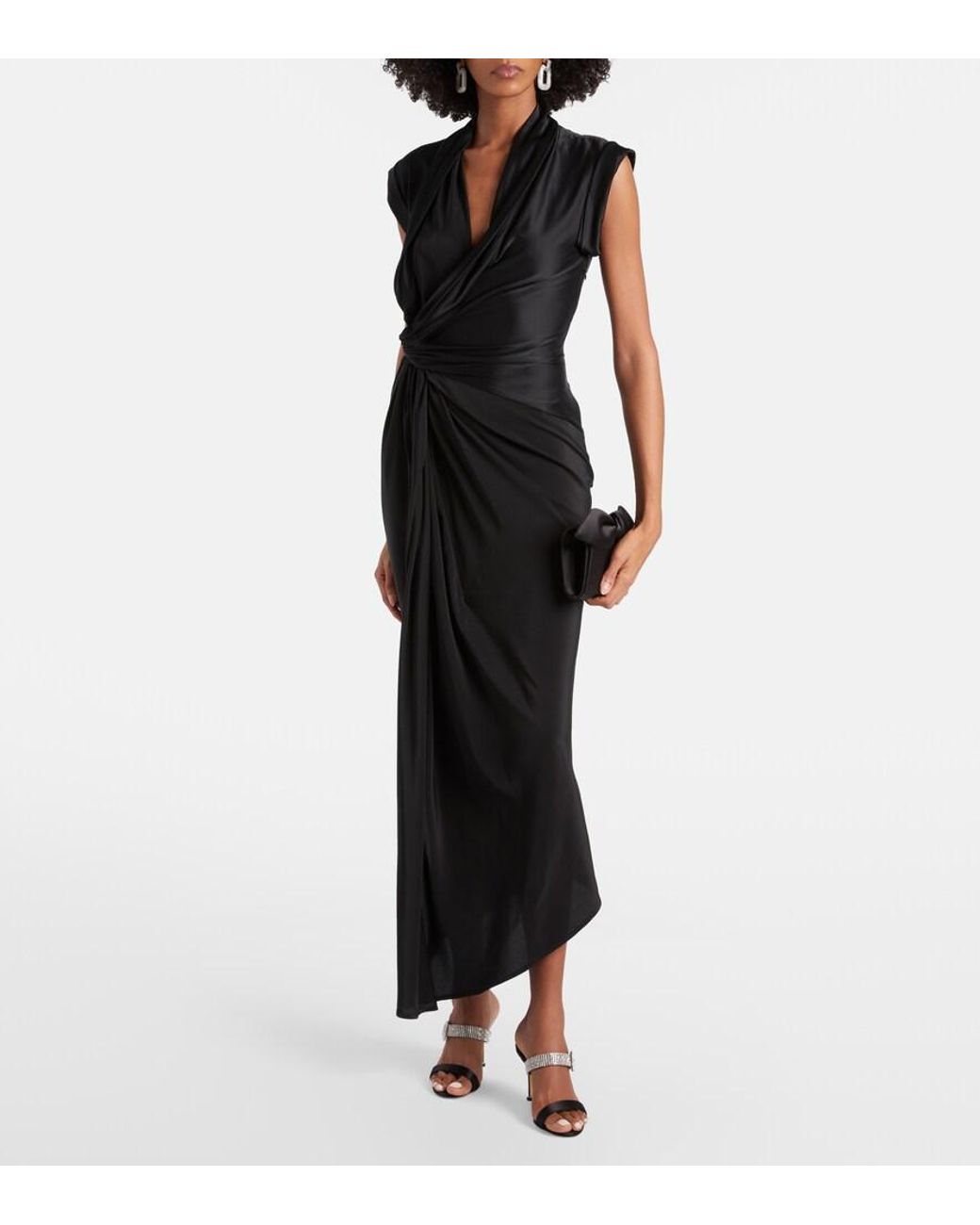 Manolo Blahnik Black Fibolta 90 Embellished Satin Mules