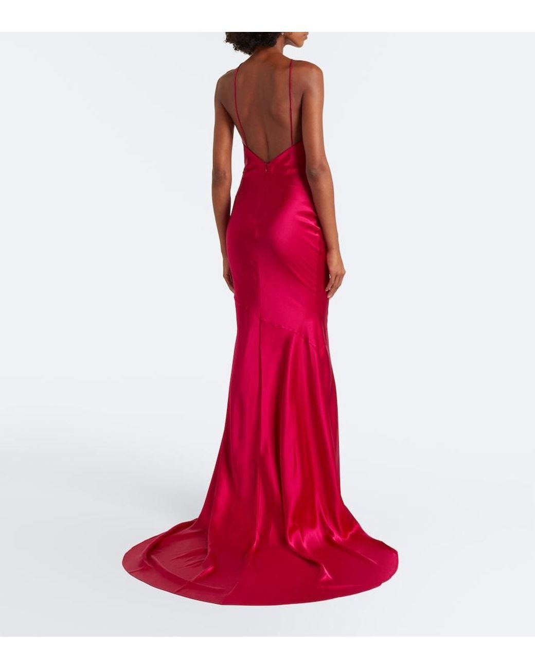 Alex Perry Red Halterneck Silk Satin Gown