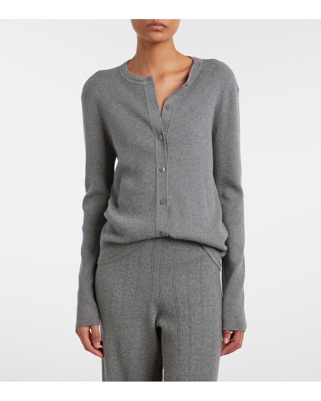 Lisa Yang Gray Abeena Ribbed-Knit Cotton And Cashmere Cardigan