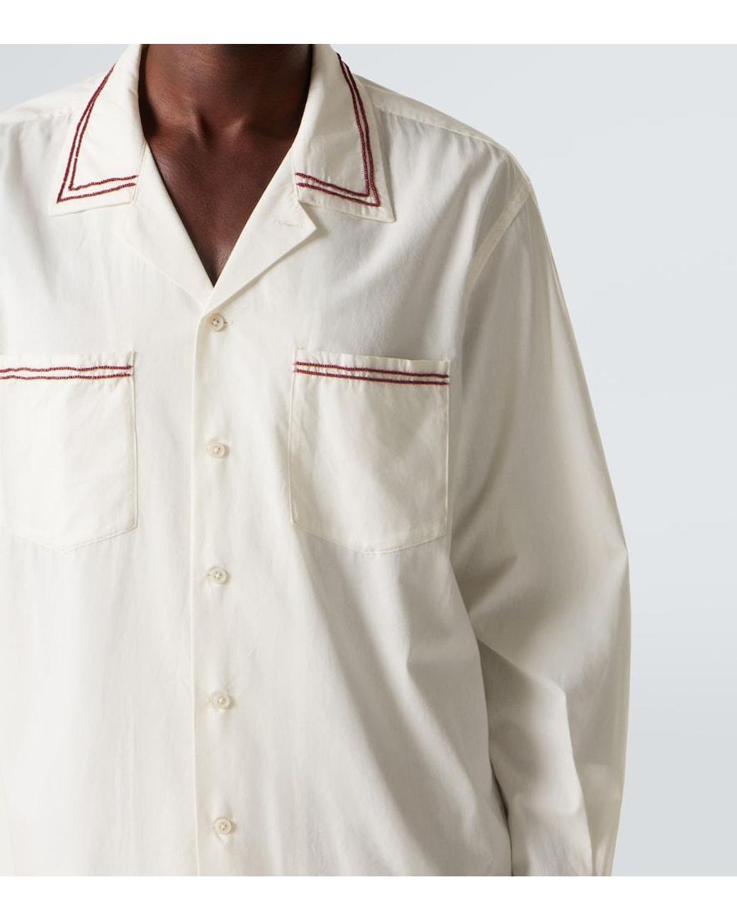 Bode White Cherry Lane Beaded Cotton Poplin Shirt for men