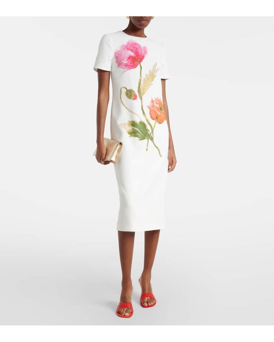Vestido Midi De Crepe Floral Carolina Herrera de color White
