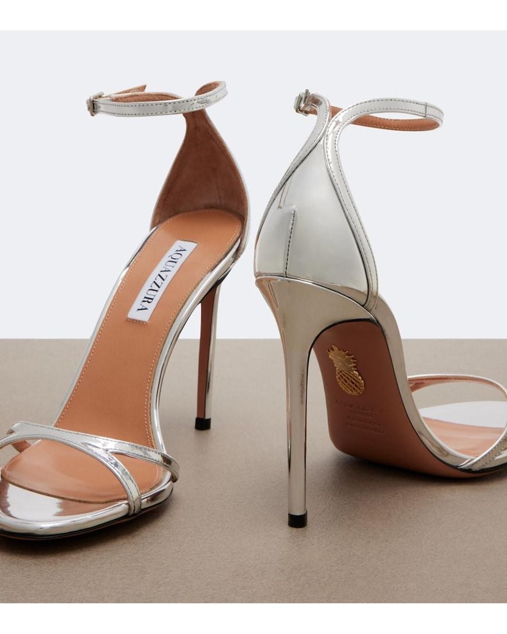 Aquazzura White Nuda Mirrored Leather Sandals