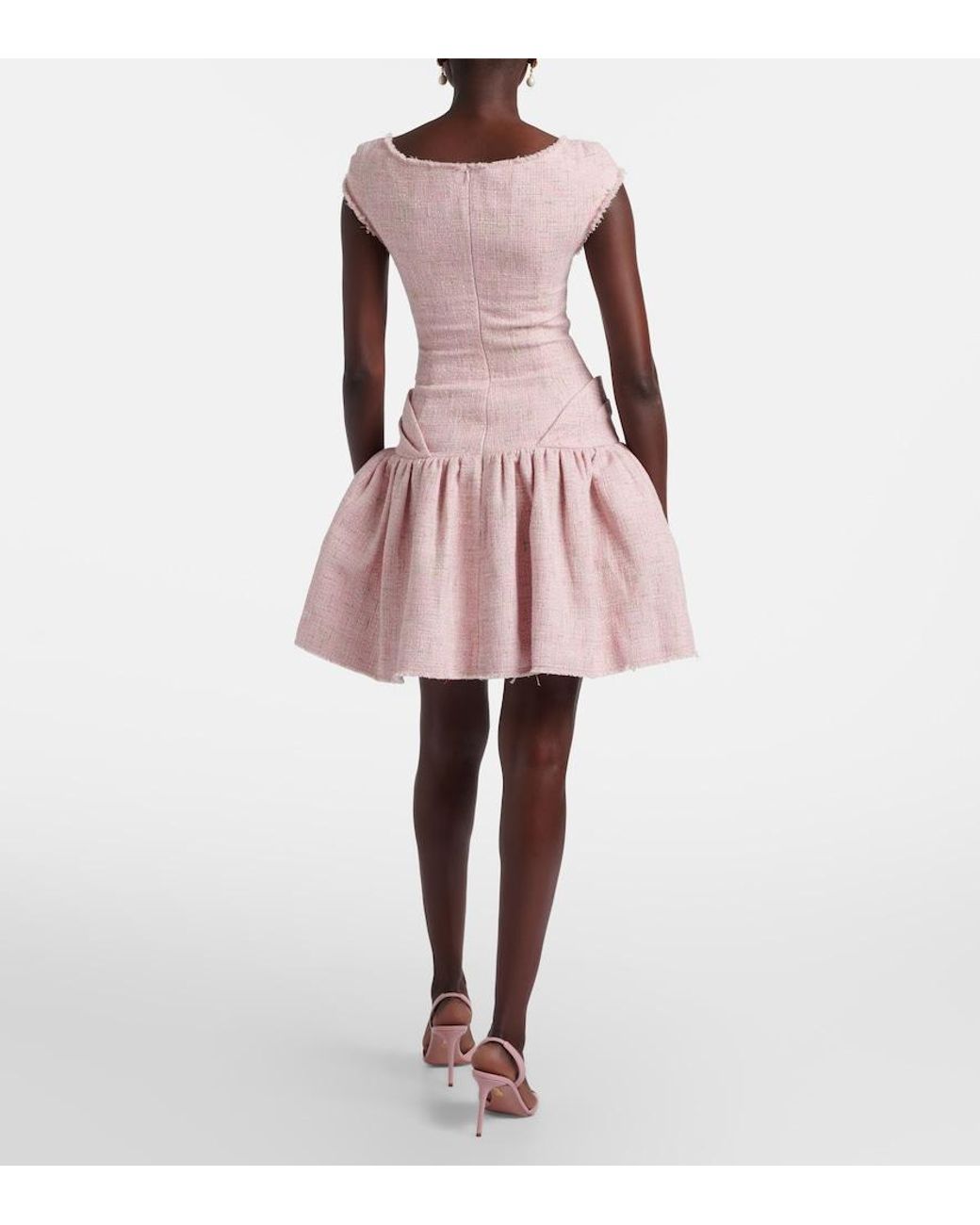 ShuShu/Tong Pink Bow-Detail Distressed Tweed Minidress