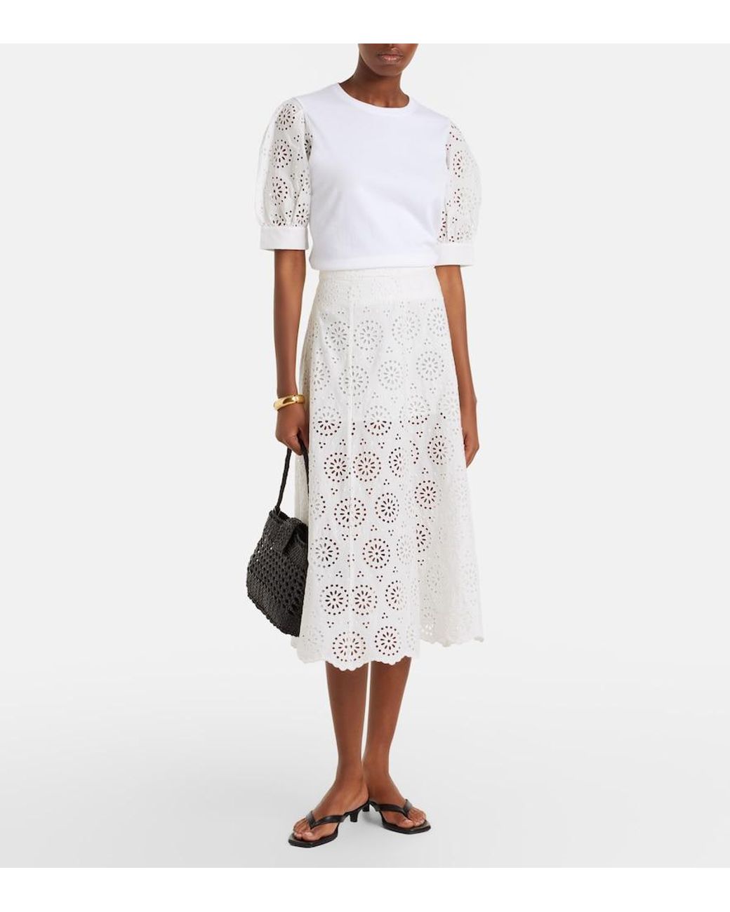 FRAME White The Deco Broderie Anglaise Cotton T-Shirt