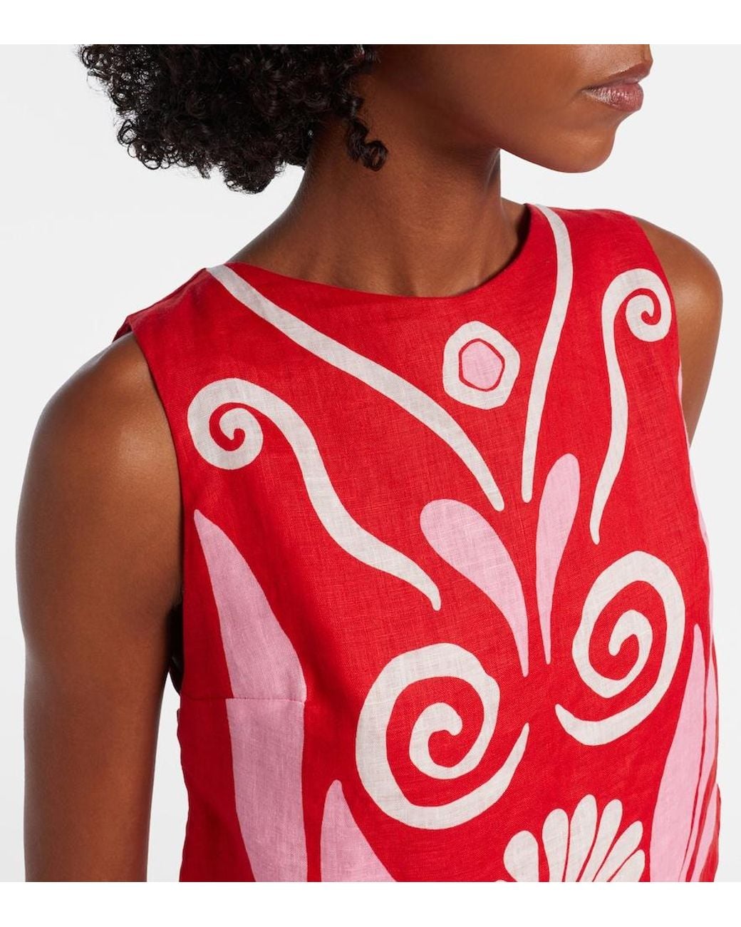 Cala De La Cruz Red Avelino Floral Linen Top