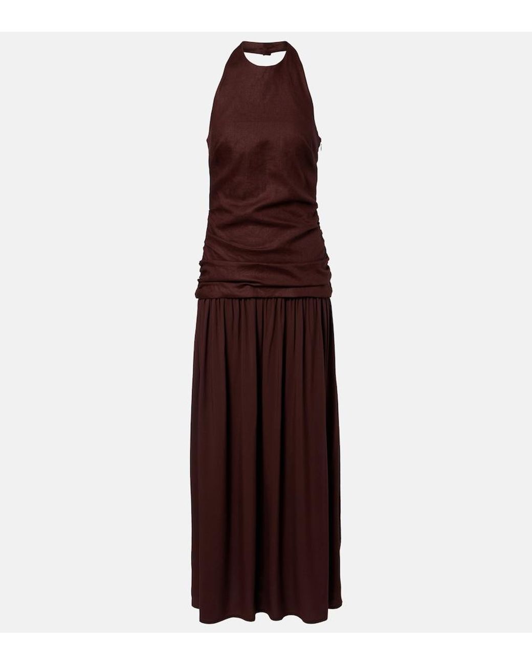 Faithfull The Brand Purple Tali Halterneck Linen Maxi Dress