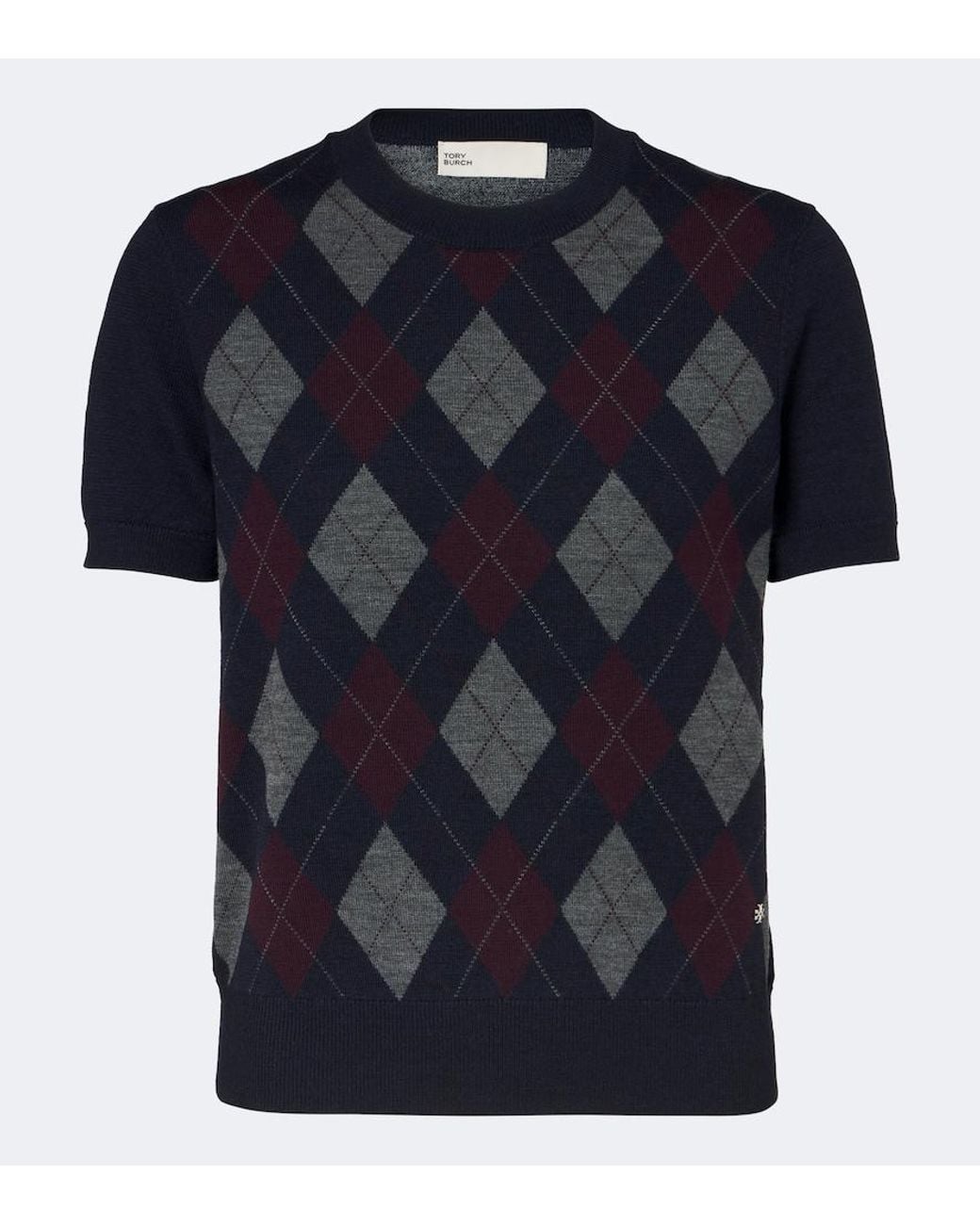 Tory Burch Blue Argyle Wool Sweater