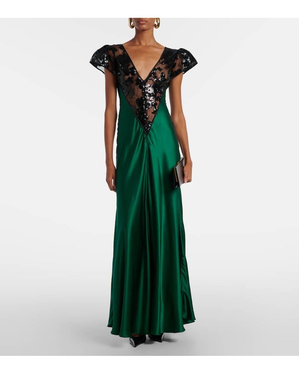 chinese dress ladies Black Silk Satin Cap Sleeve Dress with Lace Collar