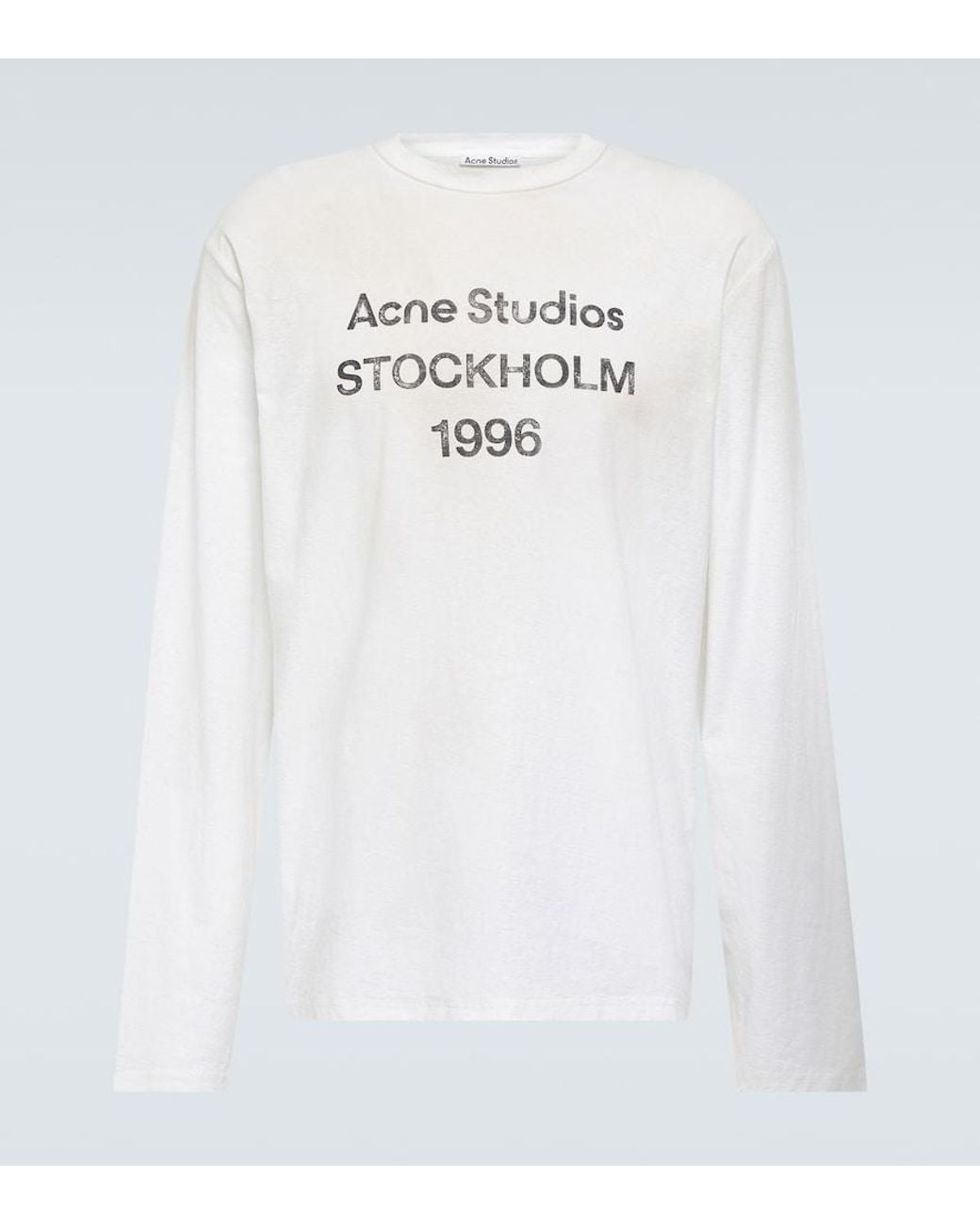 Acne White Logo Distressed Jersey T-Shirt for men