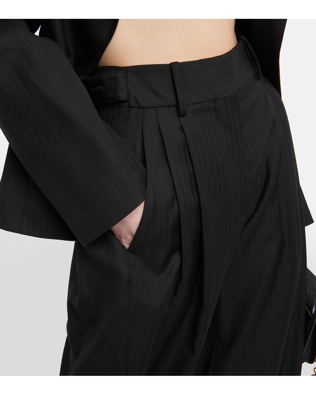Alaïa Black Alaia Herringbone Tapered Wool Pants