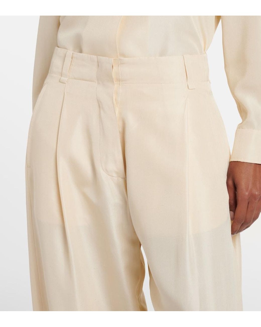 The Row Natural Kolina Silk Wide-Leg Pants