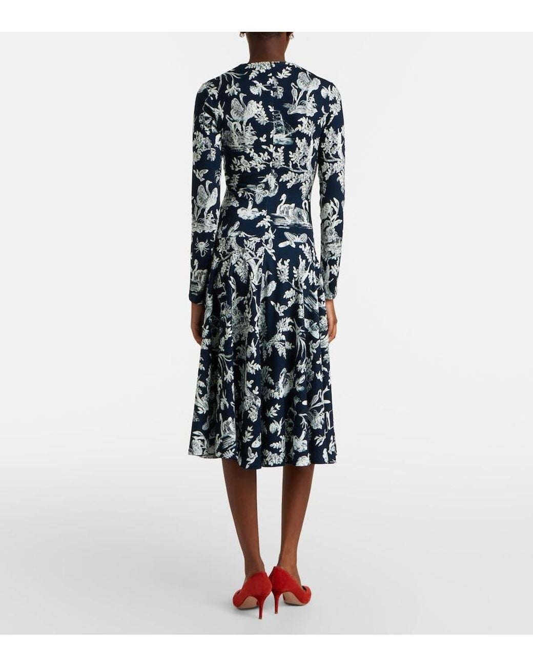 Erdem Blue Floral Ruched Midi Dress