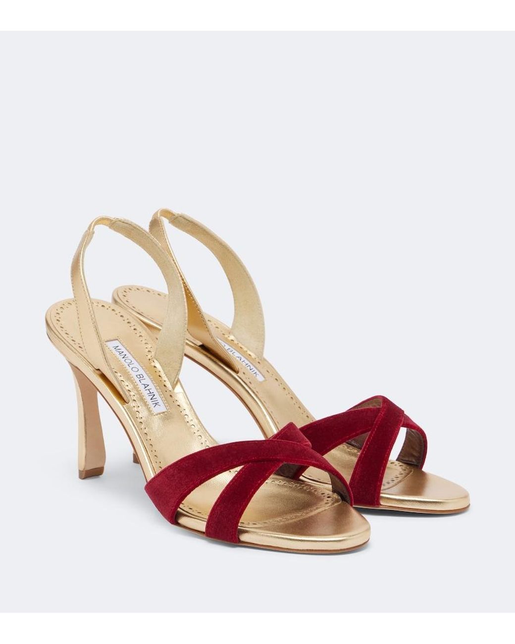 Manolo Blahnik Pink Callydra Velvet-Trimmed Leather Sandals