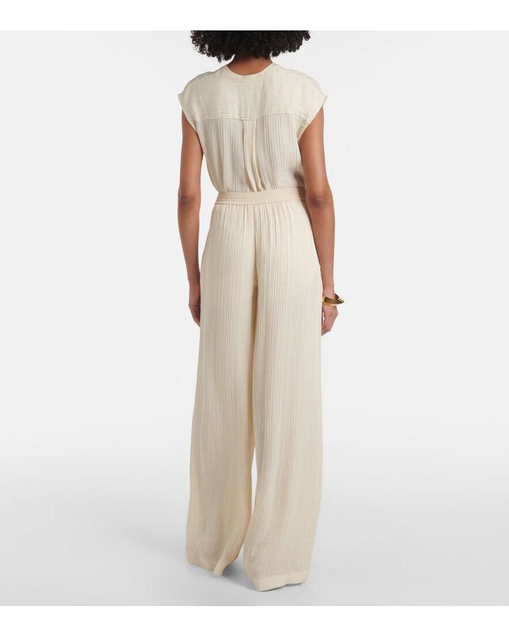 Joseph Natural Mawn Pleated Jacquard Wide-Leg Pants