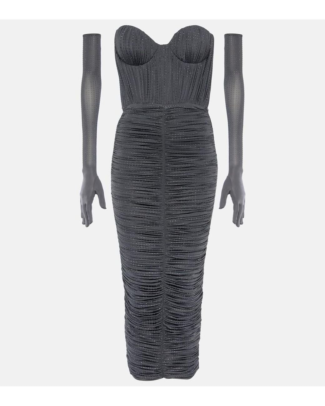Alex Perry Gray Crystal-Embellished Ruched Jersey Midi Dress