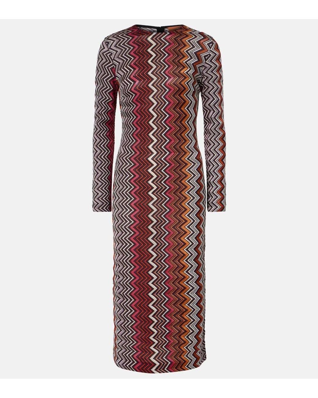 Missoni Zig Zag Midi Dress in Red | Lyst