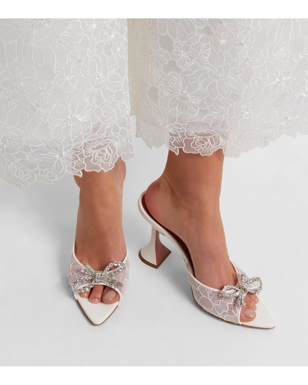 AMINA MUADDI White Rosie Embellished Lace Mules